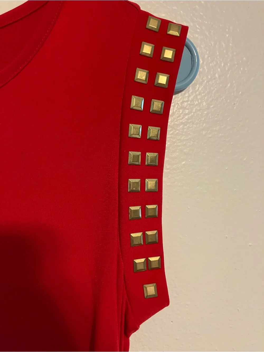 Michael Kors Red Sleeveless Sheath Dress with Gold Studs